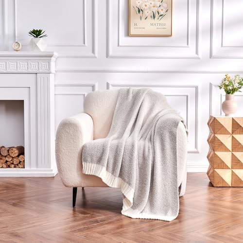 CozeCube Reversible Knitted Throw Blanket, Grey White Melange 60"x80"