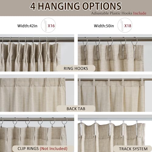 Beige Sheer Curtains 120 Inches Long with Pinch Pleat,Back Tab Pleated