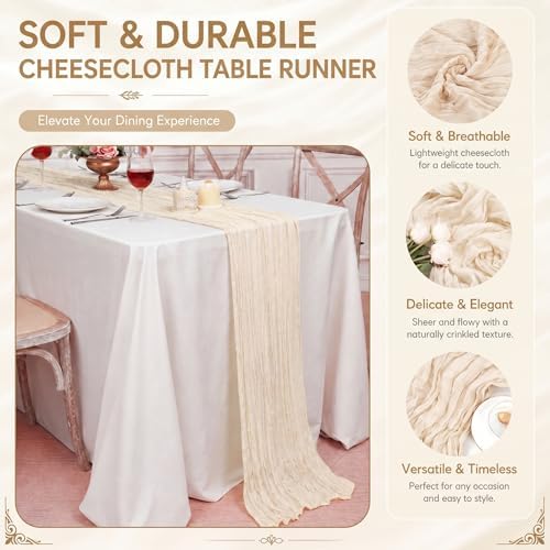12 Pack Ivory Cheesecloth Table Runner 17x108 Inch Boho Rustic Semi