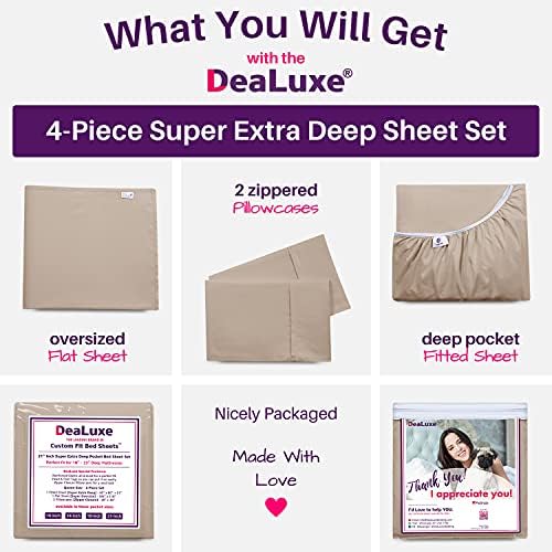 DeaLuxe Queen Bed Sheet Set – 16" Deep Pocket Fitted Sheet, Oversized