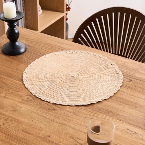 vctops Set of 6 Beige Round Placemats 12 inch Boho Braided Place Mats