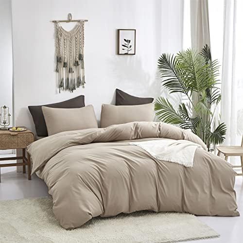 Luxlovery Khaki Comforter Set King Cream Coffee Bedding Comforter Dark