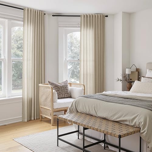 Nanspring Linen Curtains 96 Inch Long for Bedroom Hook Belt Taupe