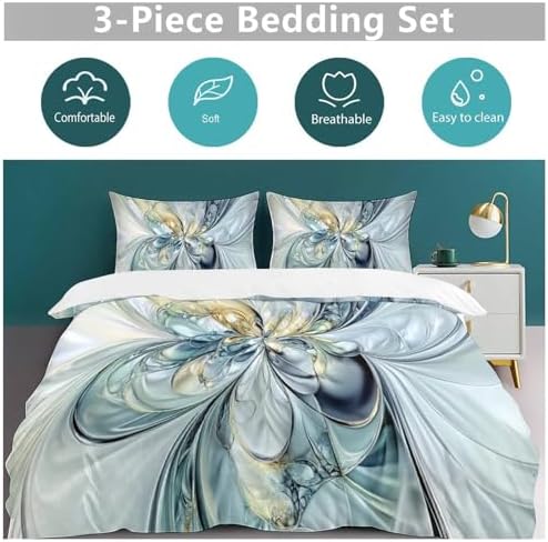 Bohemian Flower Pattern Duvet Cover Set with Zipper Closure, 3-Piece