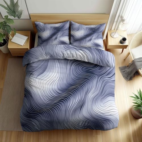 Ultra Soft Gray Duvet Cover Queen Size, Printed Bedding Set 3 Pieces