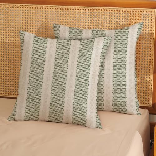 Sage Green Polka Dot Pillow Covers 20x20 Inch Set of 2 Boho Striped