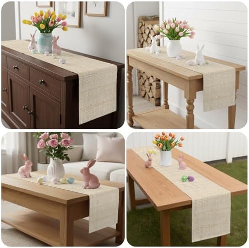 Beige Rustic Table Runner Vintage Farmhouse Beige Solid Color