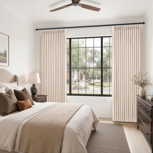 108 Inch Oatmeal Blackout Linen Pinch Pleated Curtains,2