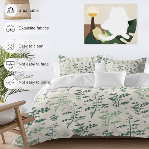 Sage Green Botanical Bedding Duvet Cover Queen Size - 1 Quilt Cover