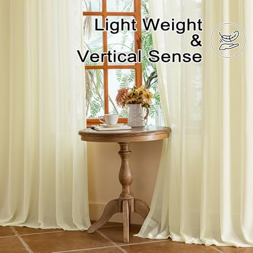 MAIHER Beige Sheer Pinch Pleat Curtains 96 Inch Length with Hooks 2