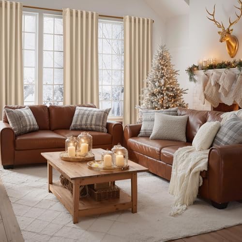 NICETOWN Beige Velvet Curtains 108 inch Long, 52" W x 108" L, 2 Panels