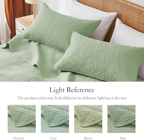 WURUIBO Full/Queen Quilt Set Sage Green, Microfiber Lightweight