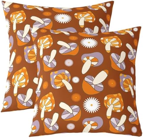Feelyou Mushroom Square Groovy Cushion Covers Set of 2 22 x 22-Inch