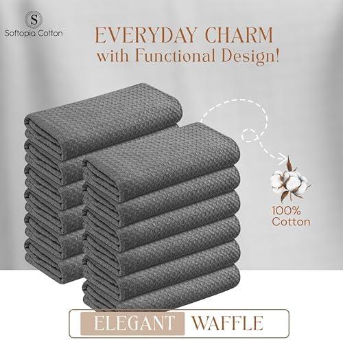 Gray Kitchen Towels – Waffle Weave, 100% Cotton, Soft & Absorbent