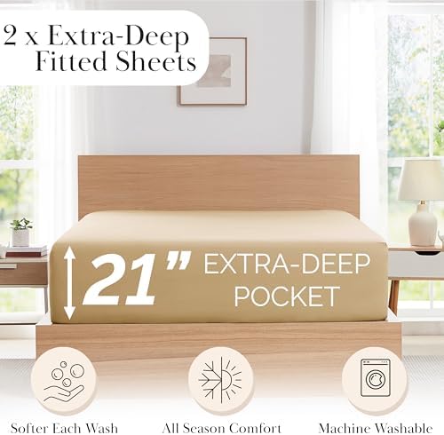 21 Inch Deep Pocket California King Fitted Sheets Only 2 Pack Soft