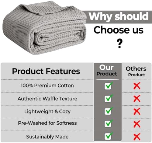 100% Cotton Blankets for Bed - Waffle Weave Blankets for Summer