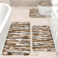 4 Piece Bathroom Rugs Set Brown Stripe Bath Mat Abstract Modern