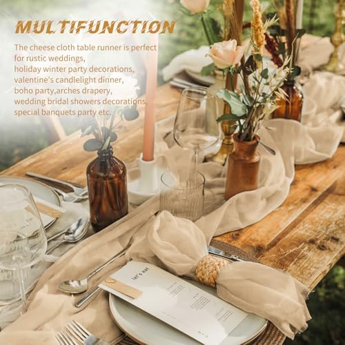 10 Pack Beige Cheesecloth Table Runner 17x108 Inch Semi Sheer Boho