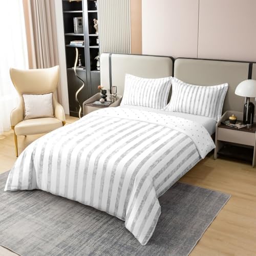 jejeloiu Grey Striped Duvet Cover 100% Cotton King Size Boys Girls