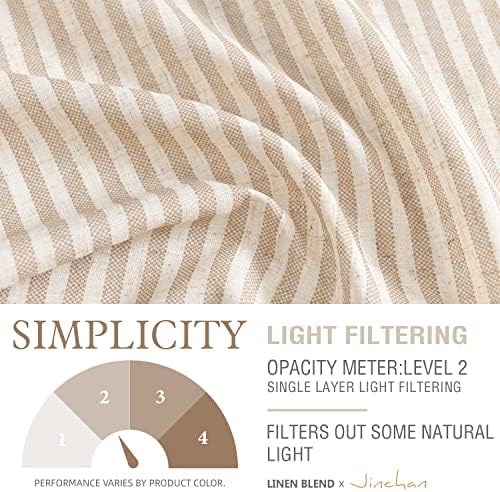 Jinchan Linen Curtains for Living Room and Bedroom - Taupe Striped