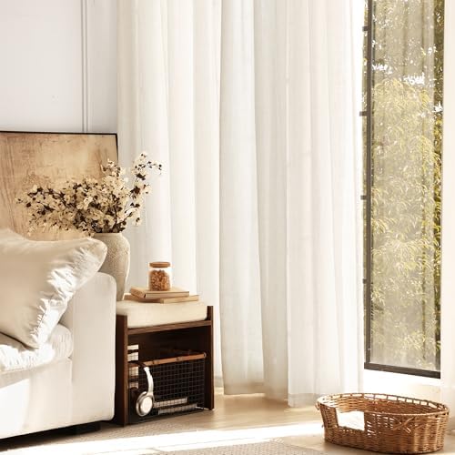 Natural Linen Curtain 94 inch Length 2 Panels Set Back Tab Light