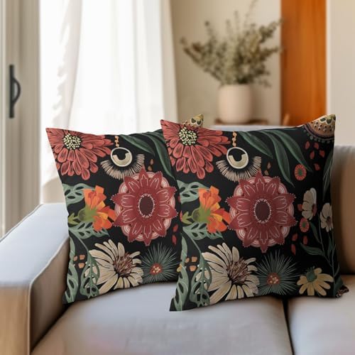 Khope Vintage Boho Floral Pillow Covers 18x18 Inch Set of 2 Spring