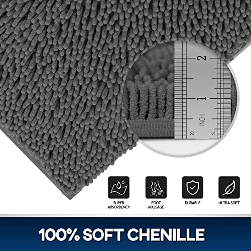 Bathroom Rugs 3 Sets, Non Slip Washable Chenille Bath Mat, Charcoal