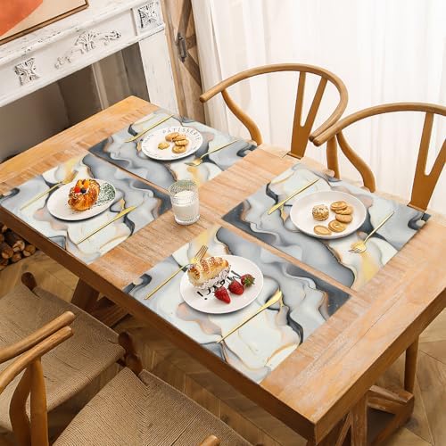Marble Placemats Set of 8 - Durable Soft Washable Table Mats,Golden
