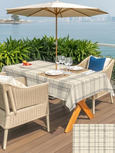 Rectangle 54"x80" Patio Tablecloth with Umbrella Hole, Check Plaid