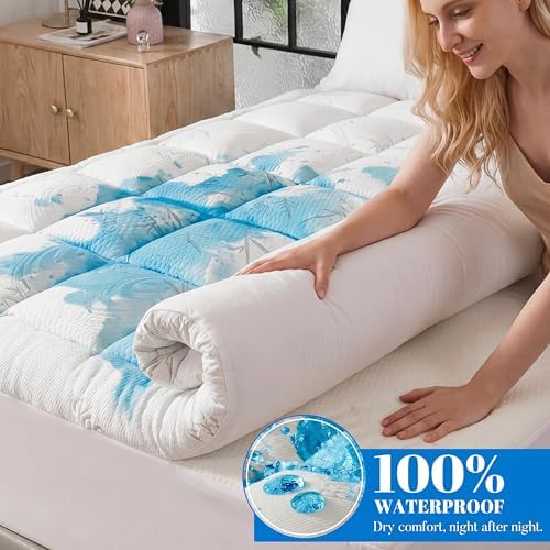Ubauba 100% Waterproof Queen Size Mattress Topper, Viscose Made from