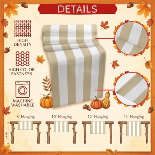 Beige White Striped Cotton Linen Long Table Runner 13 x 108 inch