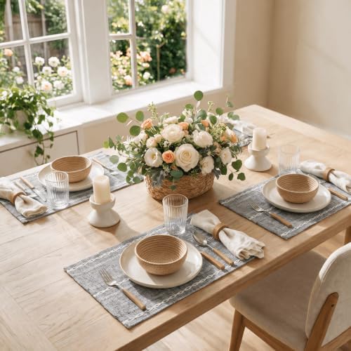 Artoid Mode Dark Grey Rustic Cotton Blend Placemats Set of 6-12x18