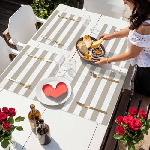 Placemats Set of 4, Beige and White Stripe Washable Table Mats for