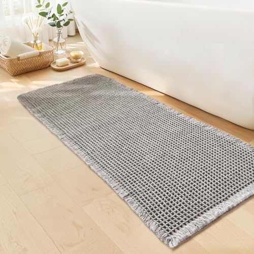 Long Bath Mat, Waffle Bathroom Runner Rug Non Slip Washable, 24 x 60