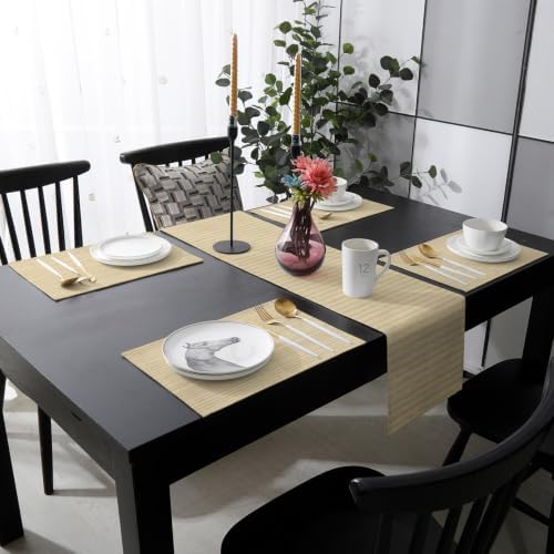 Table Runner and Placemats Set of 6 Beige Woven Canvas Table Runner