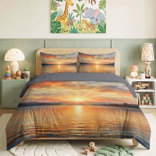 King Duvet Cover Set Soft Microfiber Scenery Sunset