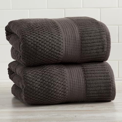 NY Loft 100% Cotton 2-Pack Oversized Bath Towel Set | Dark Grey
