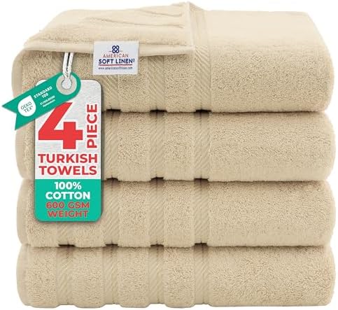 American Soft Linen 100% Cotton Luxury Turkish Towels, 4 PC Bath Towel