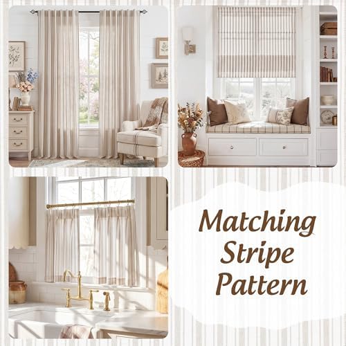 StangH Tan Linen Blend Stripe Curtains for Bedroom, W52 x L63, 2