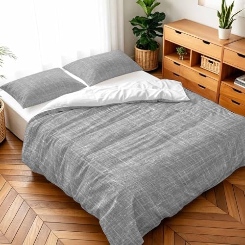 Duvet Cover Set Queen Minimalist Gray Aesthetic 3 Piece Bedding Set