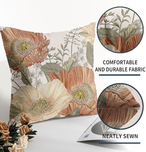 KSLIDS Vintage Floral Decorative Throw Pillow Covers 18x18 Inch Brown