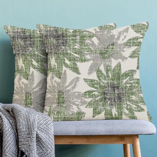 BETGINY Sage Green Grey Pillow Covers 22x22, Gray Vintage Sunflower