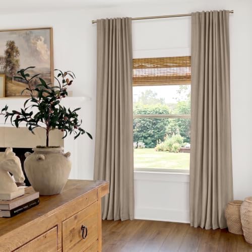 Linen Total Blackout Curtains for Bedroom 84 Inch Long Burlywood Birch