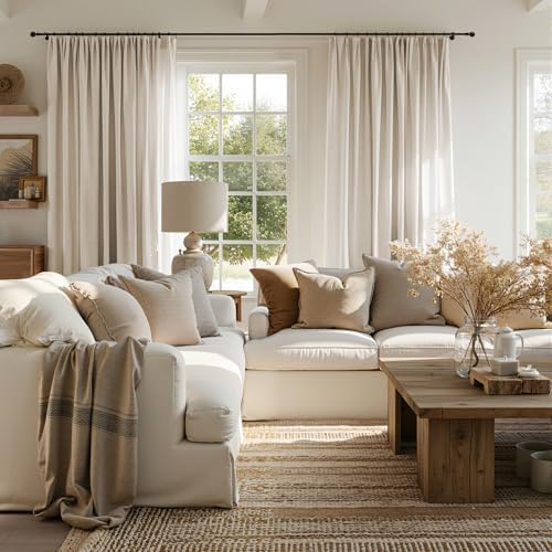 jinchan Linen Curtains Light Filtering Back Tab 50x84 Inch 2 Panels