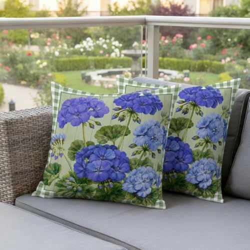 Blue Geranium Clusters Outdoor Pillow Covers 18"x18" Set of 2