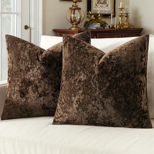 MIULEE Fall Velvet Throw Pillow Cover Brown 20x20 inch Set of 2