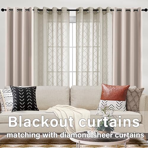KOUFALL Brown Sheer Curtains for Living Room Classics Embroidered Wavy