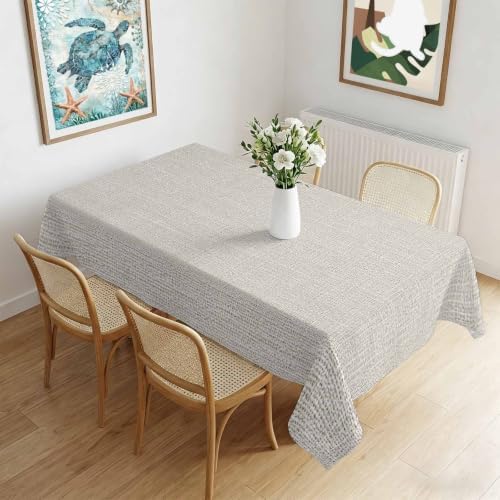 Beige Linen Texture Waterproof Tablecloth Rectangle Washable Table