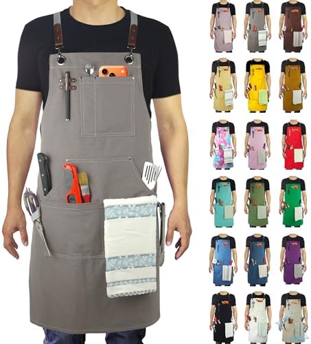 Kitchen Apron, Work Apron, Canvas Apron, Dark Gray