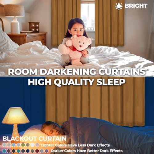 SUPERIOR Solid Room Darkening Curtains, 2 Panel Set, 52x72, Caramel